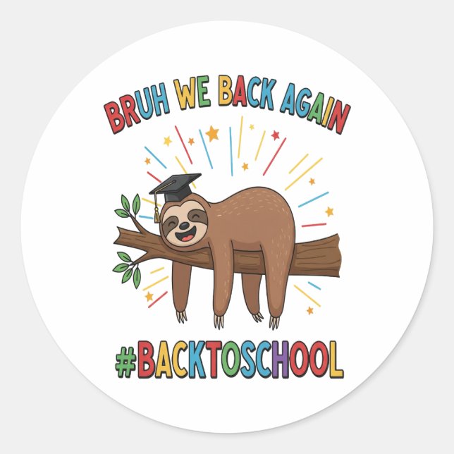 Sticker Rond Drôle Sloth Retour à l'école (Devant)