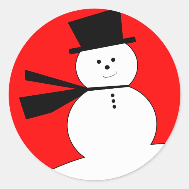 Sticker Rond Drôle Snowman de Noël avec chapeau supérieur (Devant)