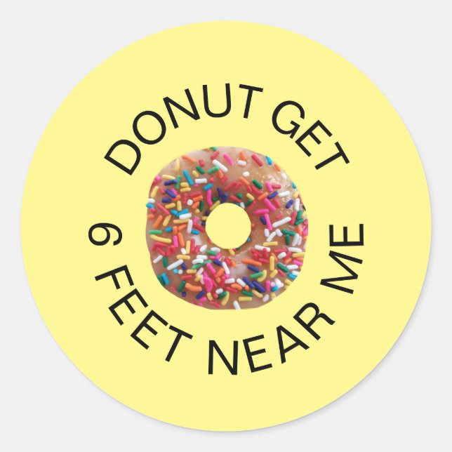 Sticker Rond Drôle social Distancing Donut Citation Jaune (Devant)