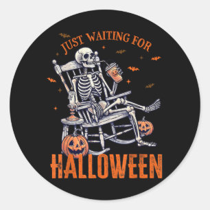 Sticker Rond Drôle Squelette attendant Halloween Ambiance Squel