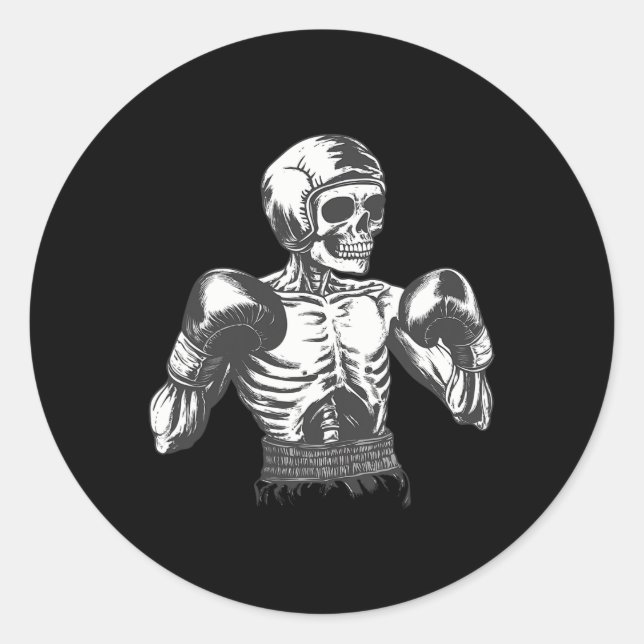 Sticker Rond Drôle Squelette Boxer Avec Gants Boxer Lutter K (Devant)
