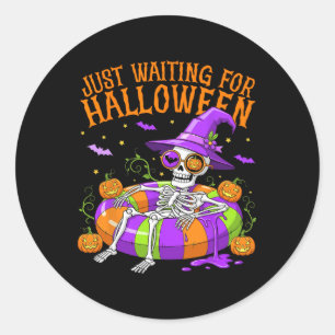 Sticker Rond Drôle Squelette Flotte En Attente D'Halloween Me
