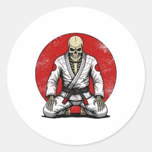 Sticker Rond Drôle Squelette Vintage Jiu-jitsu Brésilien Rétro
