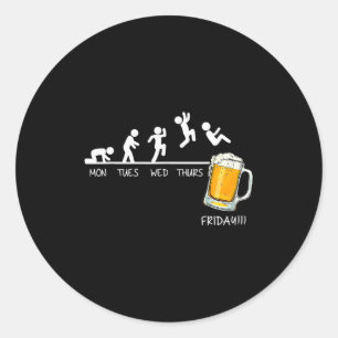 Sticker Rond Drôle Stickman Sautant Bière Jours De La Semaine V