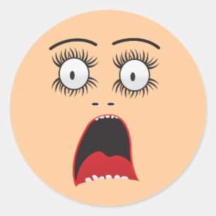 Sticker Rond Drôle Surpris Face De Dame