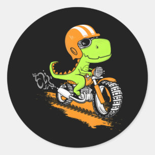 Sticker Rond Drôle T-Rex Dinosaur équitation Moto Dino Biker