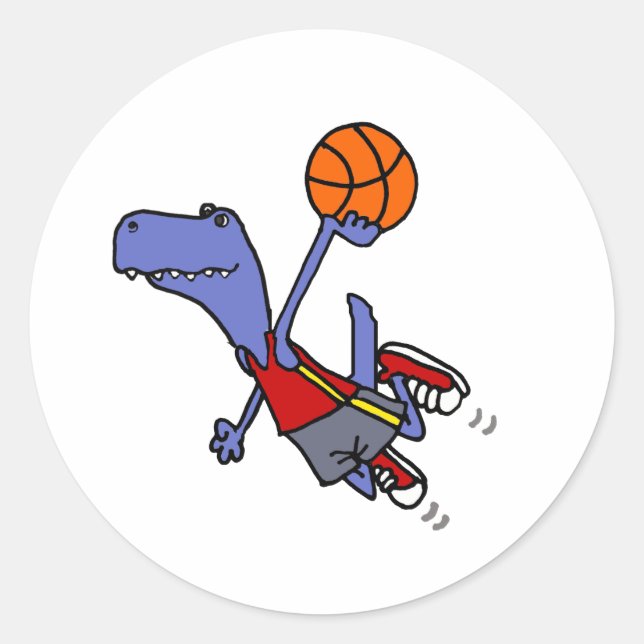 Sticker Rond Drôle T-rex Dinosaur Jouer au basket-ball (Devant)
