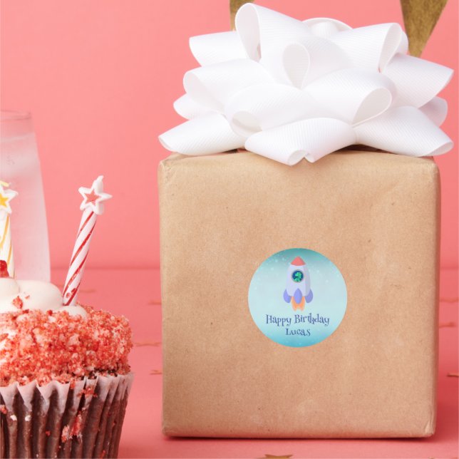 Sticker Rond Drôle T-rex dinosaure fusée École enfant Anniversa (Fête)