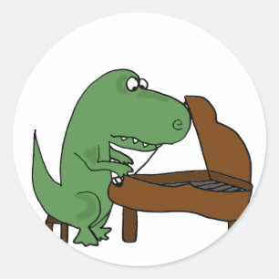 Sticker Rond Drôle T-Rex Dinosaure Jouer Piano