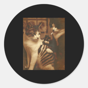 Sticker Rond Drôle Tatouage Chat Mème Enked Kitty Humour Pour C