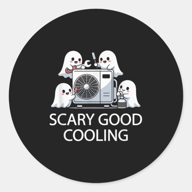 Sticker Rond Drôle Technicien Hvac Ghost Costume Halloween Soky (Devant)