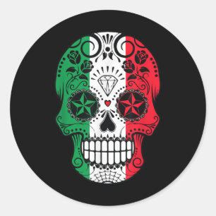 Sticker Rond Drôle tête crâne mexicaine Cinco De Mayo
