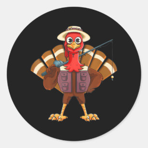 Sticker Rond Drôle Thanksgiving Pêche Gobble Turquie Basse Vole