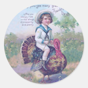 Sticker Rond Drôle Thanksgiving Turquie