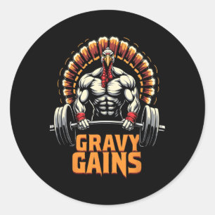 Sticker Rond Drôle Thanksgiving Turquie Gravy Gains Motivation