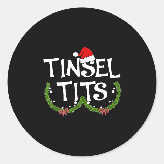 Sticker Rond Drôle Tinsel jumelé Jingle Couples de Noël (Devant)