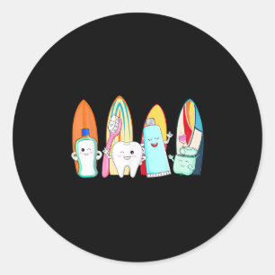 Sticker Rond Drôle Tooth Surf Surf Plage Summer Dental Hyg