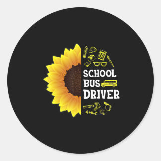 Sticker Rond drôle tournesol-école chauffeur de bus retour à l'