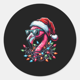 Sticker Rond Drôle Trocal Nk Flamant rose Noël En Juillet Hawai