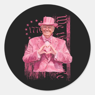 Sticker Rond Drôle Trump 45 47 Président Costume Rose Forme De