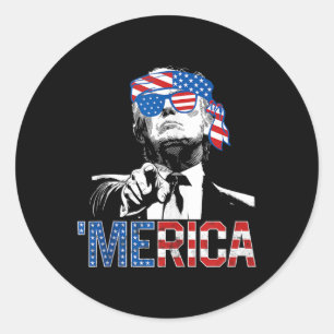 Sticker Rond Drôle Trump 4 juillet Merica Drapeau américain Sun