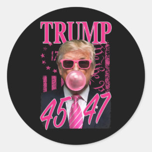 Sticker Rond Drôle Trump Bubble Gum 1776 Drapeau rose