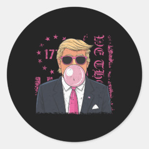 Sticker Rond Drôle Trump Bubble Gum Retro Rose Usa Drapeau Patr
