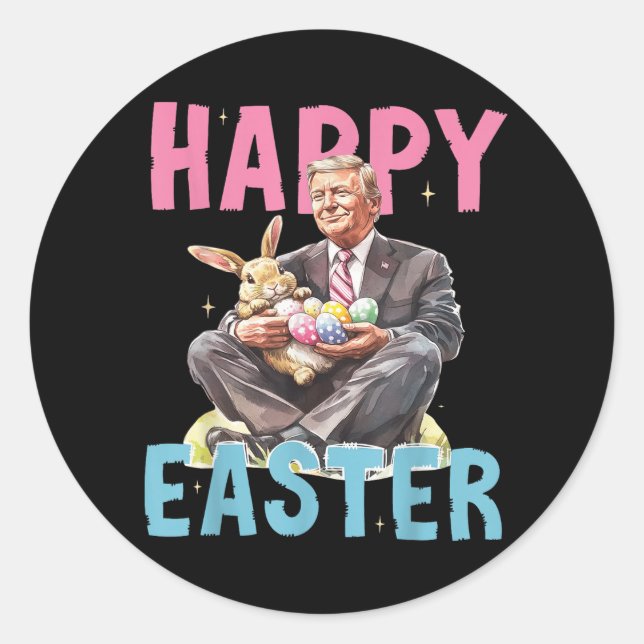 Sticker Rond Drôle Trump Easter Bunny Eggs Happy Pâques (Devant)