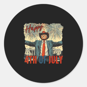 Sticker Rond Drôle Trump Joyeux 4 juillet Jour de l'Indépendanc