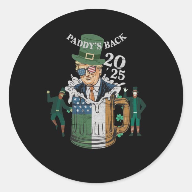 Sticker Rond Drôle Trump Paddy's Back St. Patrick Day Funny Gif (Devant)