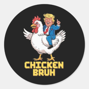 Sticker Rond Drôle Trump Riding Jeu De Poulet Mème Pour Hommes