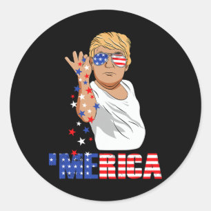 Sticker Rond Drôle Trump sel Merica liberté 4 juillet cadeaux