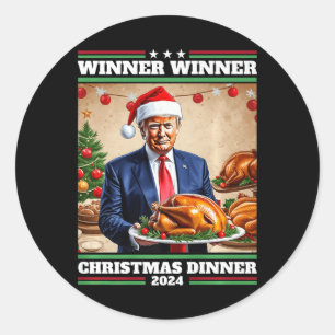 Sticker Rond Drôle Trump vainqueur du dîner de Noël