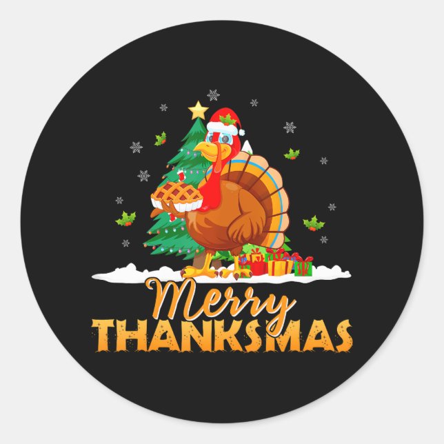 Sticker Rond Drôle Turquie Père Noël Joyeux Thanksmas Noël (Devant)