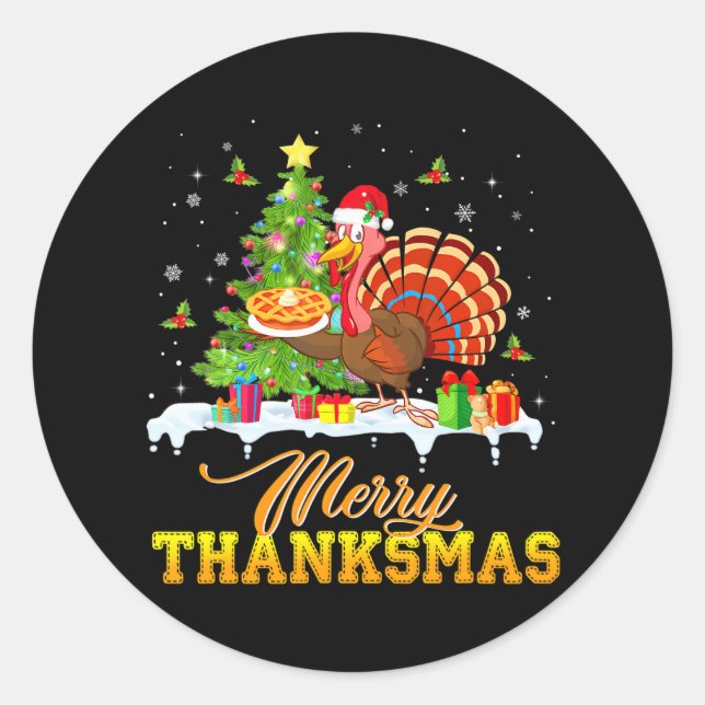 Sticker Rond Drôle Turquie Père Noël Joyeux Thanksmas Noël (Devant)