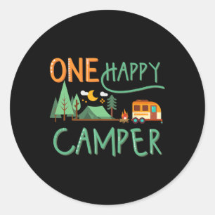 Sticker Rond Drôle Un Joyeux Camper Vacances Été Correspondant