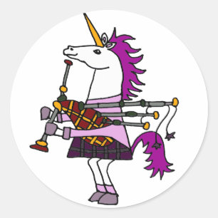 Sticker Rond Drôle Unicorne Jouer Bagpipes Art