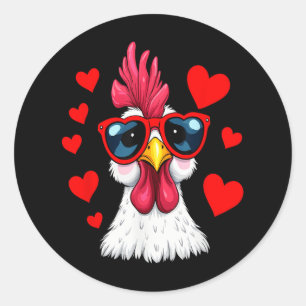 Sticker Rond Drôle Valentines de poulet Jour Coeur de poulet Co