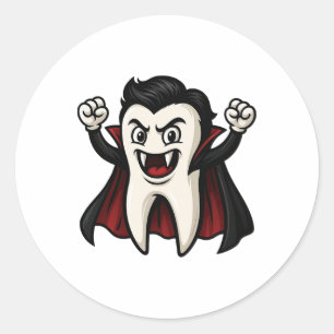Sticker Rond Drôle Vampire dent Éffrayante Halloween Dentis den