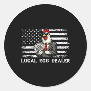 Sticker Rond Drôle Vendeur local d'oeufs Amuseur de poulet Drap