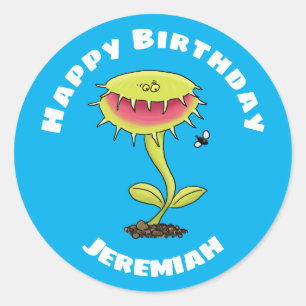 Sticker Rond Drôle Vénus piège à mouches dessin plante