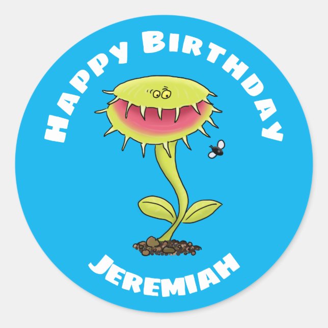 Sticker Rond Drôle Vénus piège à mouches dessin plante (Devant)