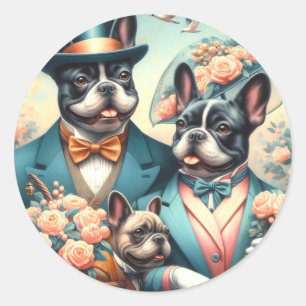 Sticker Rond Drôle Vintage de la peinture de Bulldog
