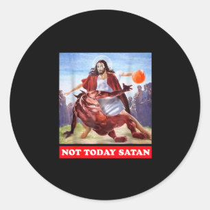 Sticker Rond Drôle Vintage Jésus Vs Satan Sketll - Pas aujourd'