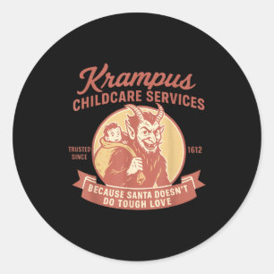 Sticker Rond Drôle Vintage Krampus Services de Transport Enfant