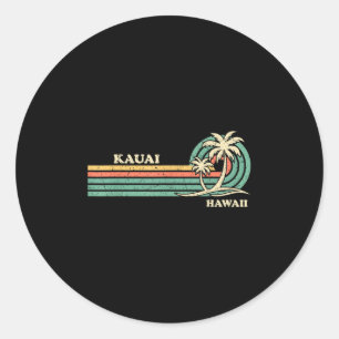 Sticker Rond Drôle Vintage Rétro vacances été Hawaii Kauai B