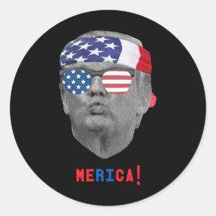 Sticker Rond Drôle Vintage Trump Pucker Visage Merica Drapeau U