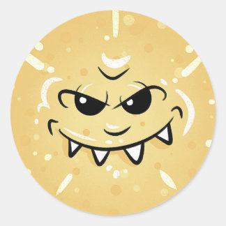Sticker Rond Drôle visage jaune avec sourire sournois