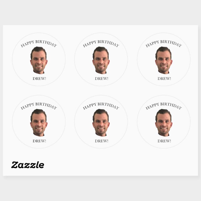 Sticker Rond Drôle Visage Joyeux Anniversaire Boire Boisson Pho (Feuille)