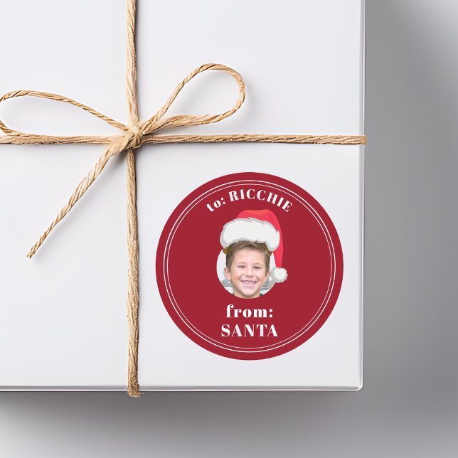 Sticker Rond Drôle visage personnalisé enfant de Père Noël cade (Créateur téléchargé)